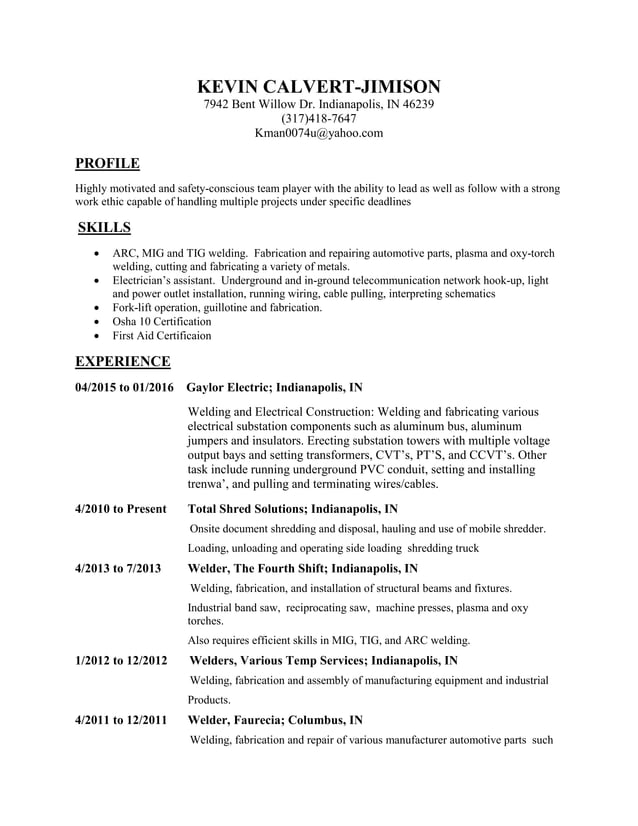 KEVIN CALVERT Official Resume 2016 | PDF