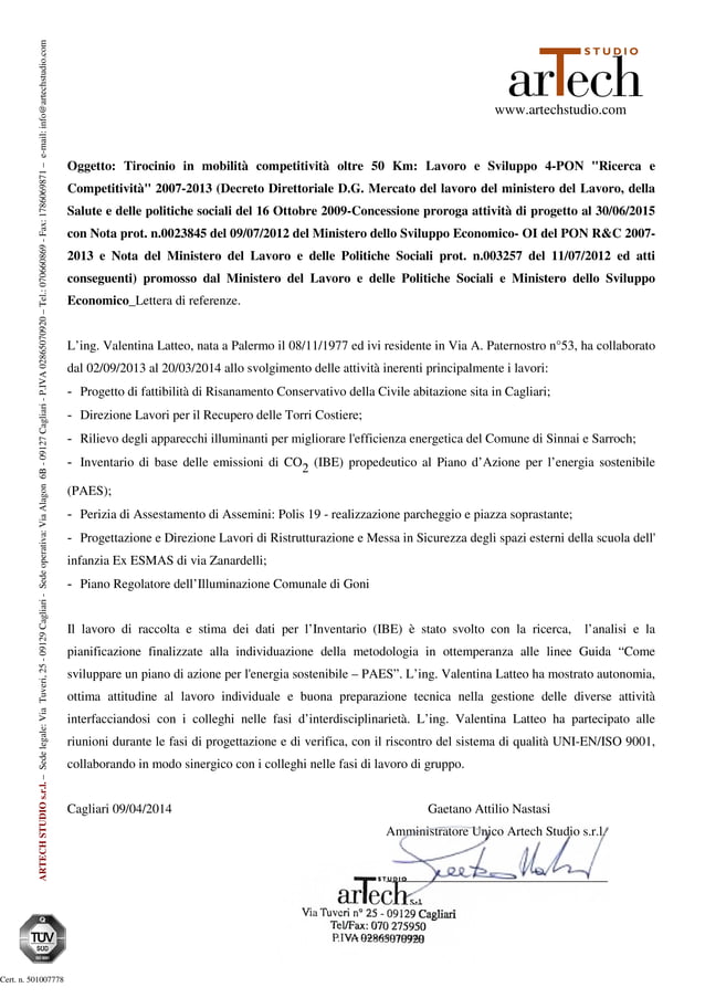 Lettera di referenze aziendale