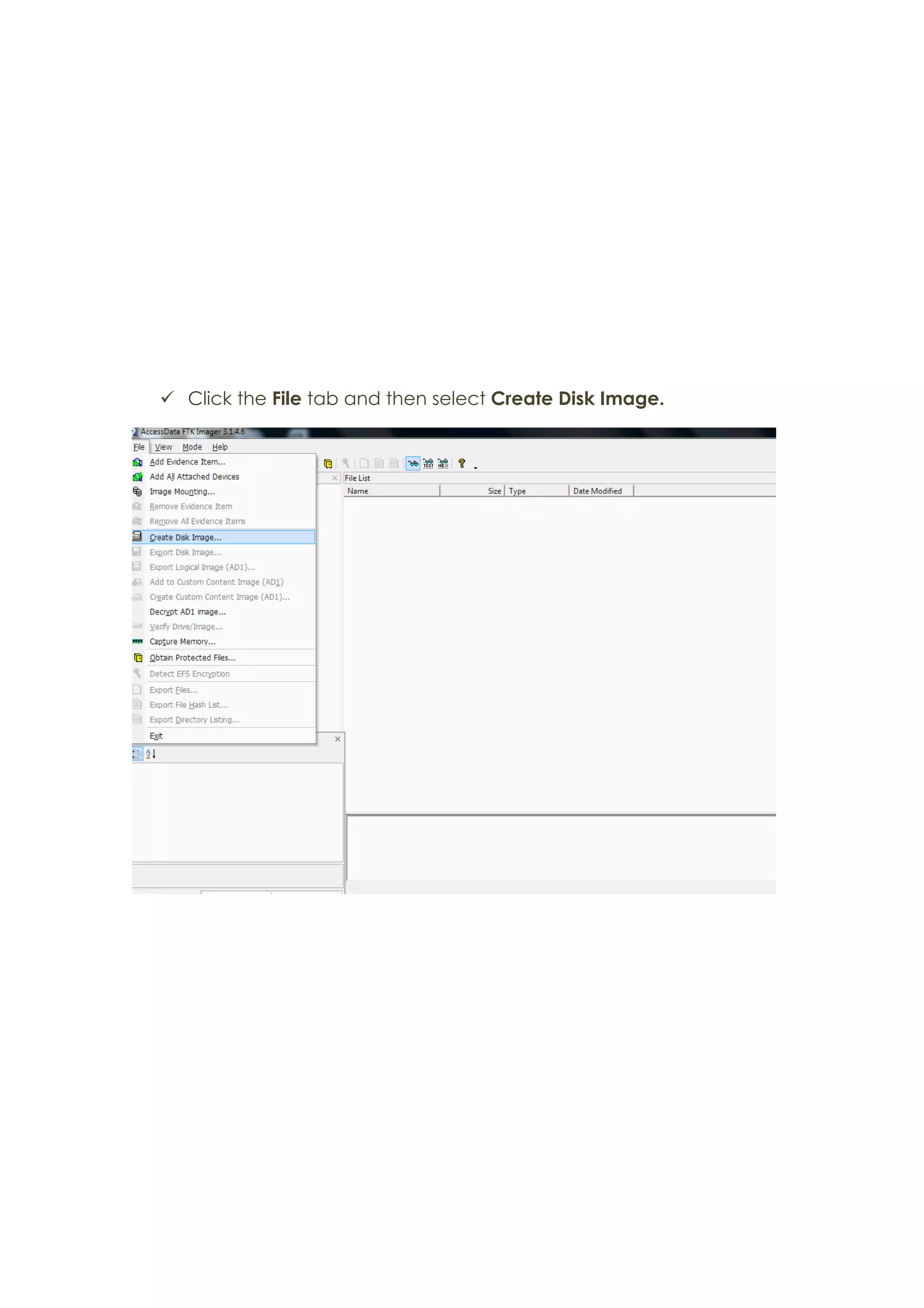 ü Click the File tab and then select Create Disk Image.
 