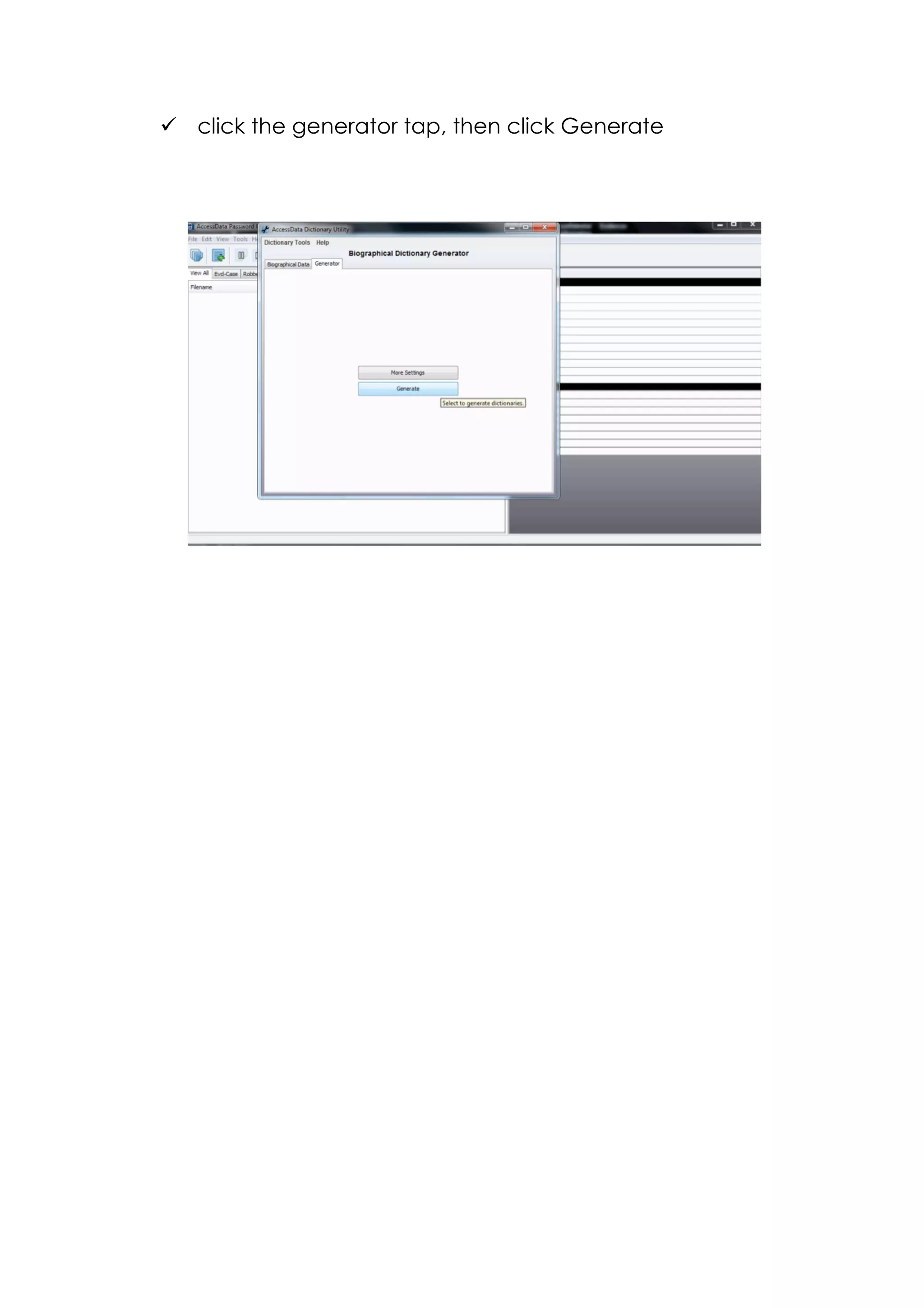 ü click the generator tap, then click Generate
 
