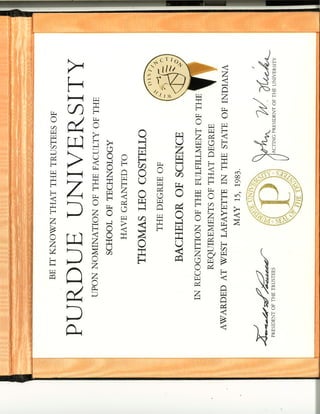 BS Degree.Diploma.Tom Costello