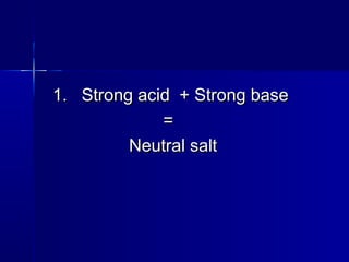 1. Strong acid + Strong base1. Strong acid + Strong base
==
Neutral saltNeutral salt
 