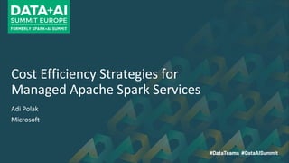 Cost Efficiency Strategies for
Managed Apache Spark Services
Adi Polak
Microsoft
 