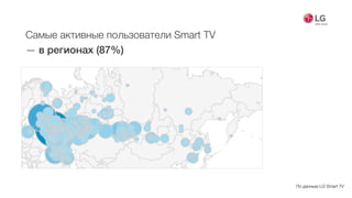 Самые активные пользователи Smart TV
— в регионах (87%)
По данным LG Smart TV
 