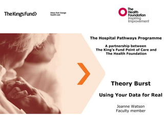 Theory Burst Using Your Data for Real Joanne Watson Faculty member The Hospital Pathways Programme A partnership between  The King’s Fund Point of Care and The Health Foundation 