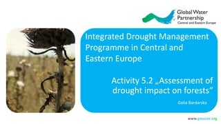 www.gwpcee.org
Activity 5.2 „Assessment of
drought impact on forests“
Galia Bardarska
Integrated Drought Management
Programme in Central and
Eastern Europe
 