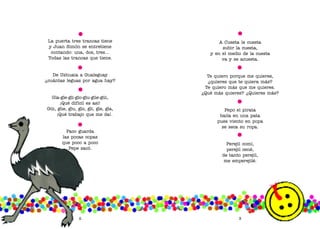 2
A Cuesta le cuesta
subir la cuesta,
y en el medio de la cuesta
va y se acuesta.
Te quiero porque me quieres,
¿quieres que te quiera más?
Te quiero más que me quieres.
¿Qué más quieres? ¿Quieres más?
Pepo el pirata
baila en una pata
pues viento en popa
se seca su ropa.
Perejil comí,
perejil cené,
de tanto perejil,
me emperejilé.
La puerta tres trancas tiene
y Juan Simón se entretiene
contando: una, dos, tres...
Todas las trancas que tiene.
De Ushuaia a Gualeguay
¿cuántas leguas por agua hay?
Gla-gle-gli-glo-glu-güe-güi,
¡Qué difícil es así!
Güi, güe, glu, glo, gli, gle, gla,
¡Qué trabajo que me da!.
Paco guarda
las pocas copas
que poco a poco
Pepe sacó.
3
 