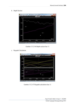 Metoda Seismik Refraksi| 284
Fajar N.Jodi C.Rafi A.Yuny F – TG2009
Kuliah Lapangan Karangsambung 2012
b. Depth Section
Gambar 3.5.2-56 Depth section line 11
c. Raypath Calculation
Gambar 3.5.2-57 Raypath calculation line 11
 