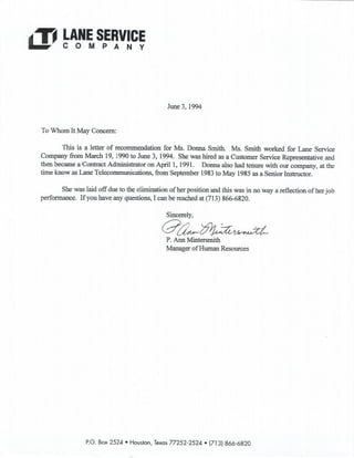 Lane Recommendation Letter
