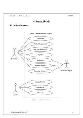 Online E-waste Collection System SRCOE
130360116014,130360116017 10
4. System Models
4.1 Use Case Diagram:
Figure 4.1.1: Use Case Diagram
 