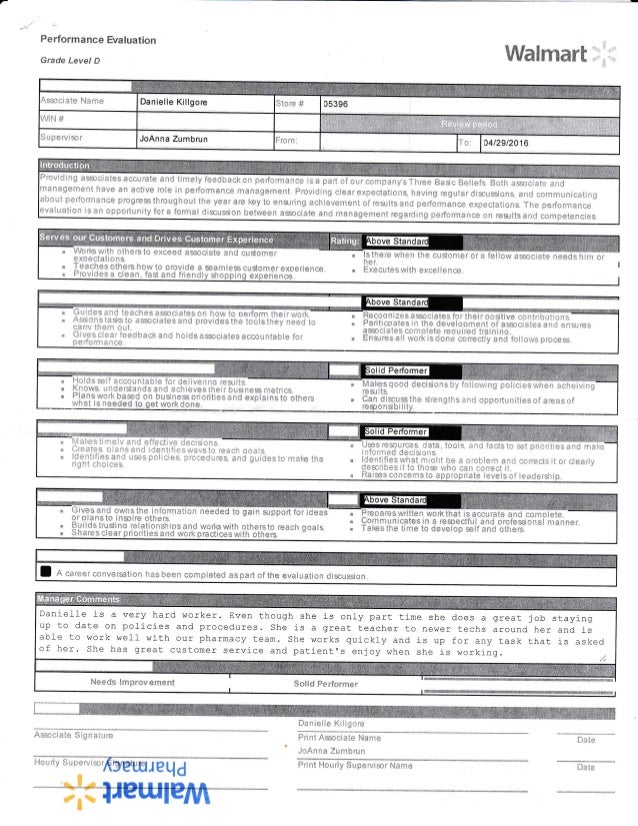 Performance review 2016 walmart