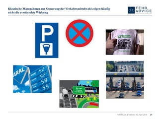 Klassische Massnahmen zur Steuerung der Verkehrsmittelwahl zeigen häufig
nicht die erwünschte Wirkung
FehrAdvice & Partners AG, April 2015 27
 