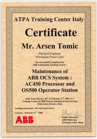 ABB certificate ocs ac450 processor os500 os