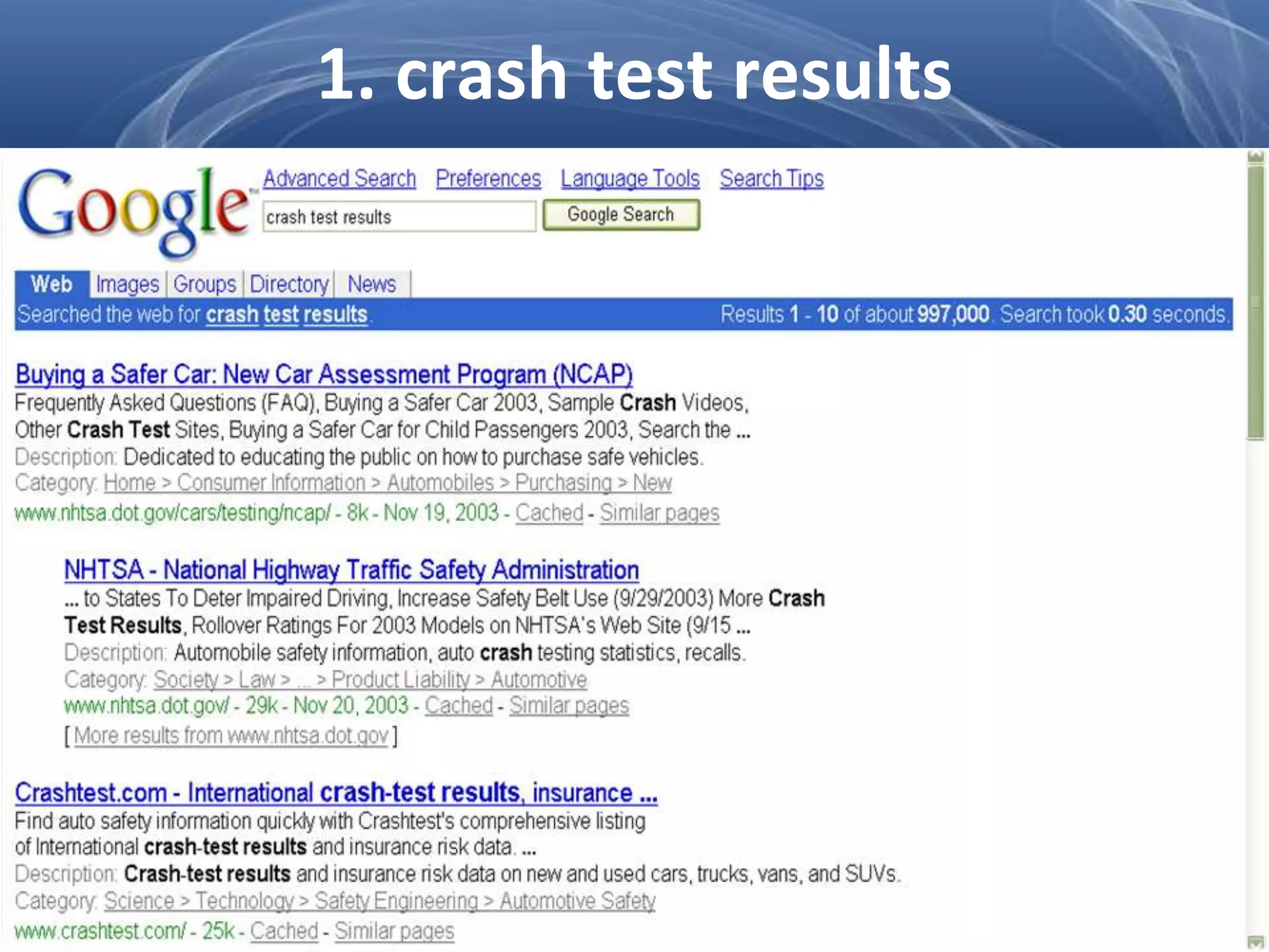 1. crash test results
 