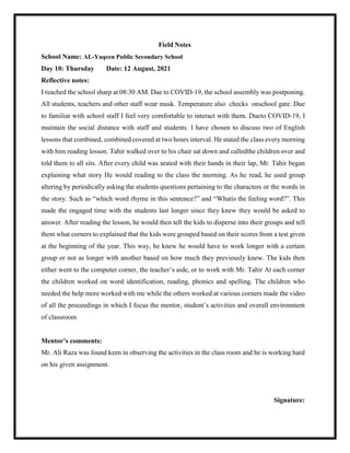 Educational Field Notes 14 Days Field Note.pdf for b.eb 1.5 year programme of 6996 | PDF