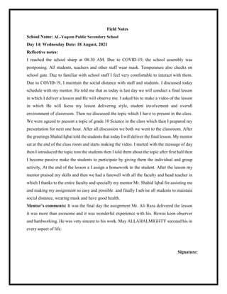 Educational Field Notes 14 Days Field Note.pdf for b.eb 1.5 year programme of 6996 | PDF