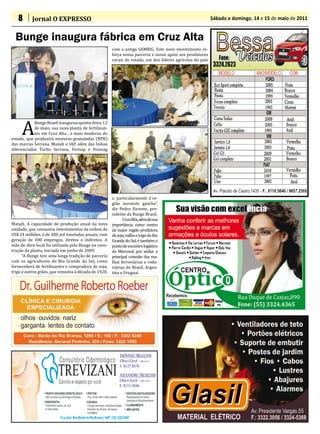 8       Jornal O EXPRESSO                                                                               Sábado e domingo, 14 e 15 de maio de 2011


  Bunge inaugura fábrica em Cruz Alta
                                                      com a antiga SAMRIG. Este novo investimento re-
                                                      força nossa parceria e nosso apoio aos produtores
                                                      rurais do estado, um dos líderes agrícolas do país




     A
            Bunge Brasil inaugurou quinta-feira, 12
            de maio, sua nova planta de fertilizan-
            tes em Cruz Alta , a mais moderna do
estado, que produzirá misturas granuladas (NPK)
das marcas Serrana, Manah e IAP, além das linhas
diferenciadas Turbo Serrana, Fertiap e Fosmag




                                                      e, particularmente à re-
                                                      gião noroeste gaúcha”,
                                                      diz Pedro Parente, pre-
                                                      sidente da Bunge Brasil.
                                                            Cruz Alta, além de sua
Manah. A capacidade de produção anual da nova         importância como centro
unidade, que consumiu investimentos da ordem de       da maior região produtora
US$ 24 milhões, é de 300 mil toneladas anuais, com    de soja, milho e trigo do Rio
geração de 300 empregos, diretos e indiretos. A       Grande do Sul, é também o
mão de obra local foi utilizada pela Bunge na cons-   ponto de encontro logístico
trução da planta, iniciada em junho de 2009.          do Mercosul, por sediar a
      “A Bunge tem uma longa tradição de parceria     principal conexão das ma-
com os agricultores do Rio Grande do Sul, como        lhas ferroviárias e rodo-
fornecedora de fertilizantes e compradora de soja,    viárias do Brasil, Argen-
trigo e outros grãos, que remonta à década de 1920,   tina e Uruguai.
 