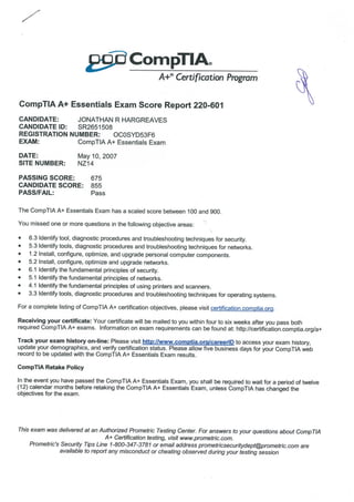 Jonathan Hargreaves - A+ Exam Score | PDF