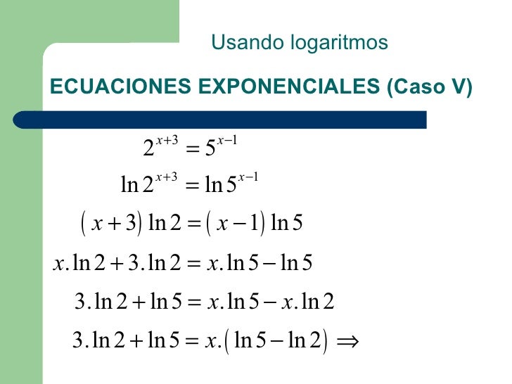 Ecuaciones Exponenciales (Caso V) Usando logaritmos