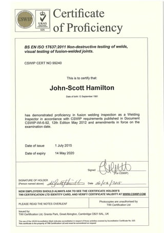 CSWIP 3.1 WELDING INSPECTION CERTIFICATE (3)