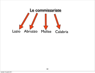 Le commissariate



                         Lazio Abruzzo Molise Calabria




                                          62
martedì 19 aprile 2011
 