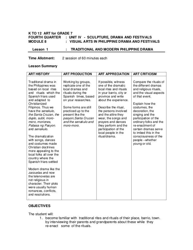 14 grade 7 art tg qtr 4 module 8, drama, festivals les 1