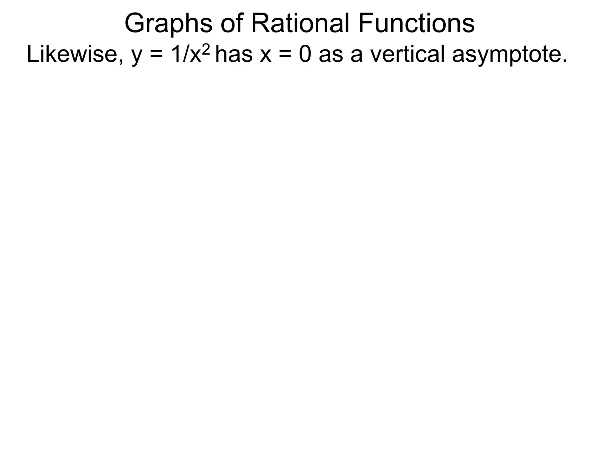 Likewise, y = 1/x2 has x = 0 as a vertical asymptote.
Graphs of Rational Functions
 