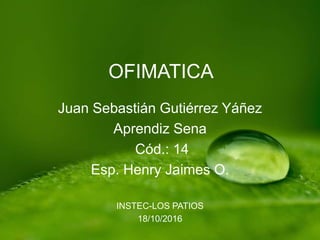 OFIMATICA
Juan Sebastián Gutiérrez Yáñez
Aprendiz Sena
Cód.: 14
Esp. Henry Jaimes O.
INSTEC-LOS PATIOS
18/10/2016
 