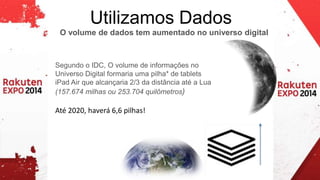 Utilizamos Dados 
O volume de dados tem aumentado no universo digital 
Segundo o IDC, O volume de informações no 
Universo Digital formaria uma pilha* de tablets 
iPad Air que alcançaria 2/3 da distância até a Lua 
(157.674 milhas ou 253.704 quilômetros) 
Até 2020, haverá 6,6 pilhas! 
 