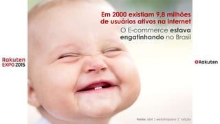 O E-commerce estava
engatinhando no Brasil
Em 2000 existiam 9,8 milhões
de usuários ativos na internet
Fonte: ebit | webshoppers 1° edição
 