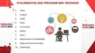 10 ELEMENTOS QUE PRECISAM SER TESTADOS 
1. Título 
2. Imagem 
3. Vídeo 
4. Texto 
5. Formulários 
6. Botões 
7. Cores 
8. Depoimentos e Credibilidade 
9. Página de Pós-Confirmação 
10. Usabilidade 
 