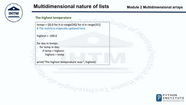Python PCEP Multidemensional Arrays | PPTX