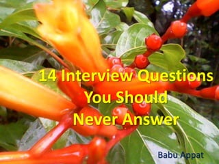 14 Interview Questions 
You Should 
Never Answer 
Babu Appat 
 