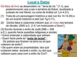 4
SOBRE DEUS O CRIADOR Gn 1 – 11
Deus criou tudo bom. Gn 1.31
O mal moral e físico tem origem na escolha humana a
partir do pecado de desobediência de Adão e Eva.
As rupturas entre Deus e o homem, o homem e a
natureza, o homem consigo mesmo e o homem com
seu próximo se estabeleceram e há um crescimento
da maldade humana.
Era esse o mundo que
Deus tinha em mente com
a criação?
 