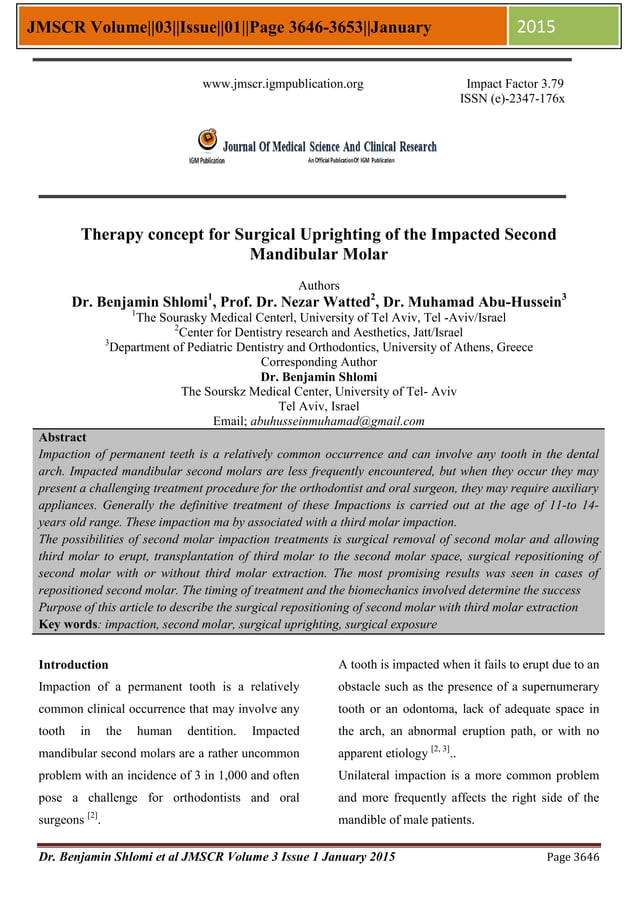 Therapy concept for Surgical Uprighting of the Impacted Second