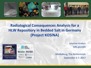 Radiological Consequences Analysis for a
HLW Repository in Bedded Salt in Germany
(Project KOSINA)
Jonathan Kindlein
GRS gGmbH
Middelburg, The Netherlands
September 5-7, 2017
 