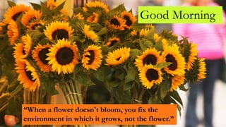 “When a flower doesn't bloom, you fix the
environment in which it grows, not the flower.”
Good Morning
 
