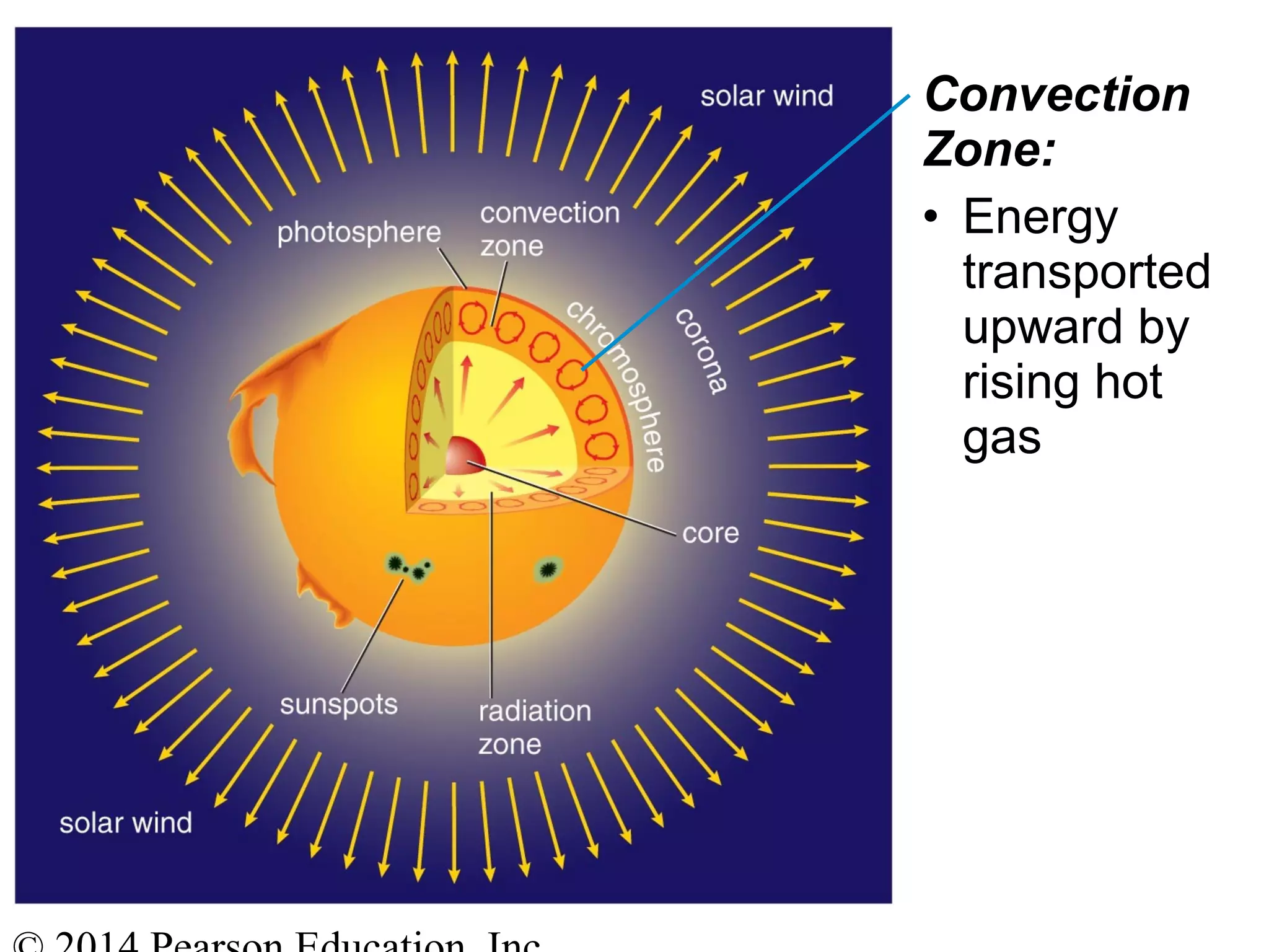 Convection
Zone:
• Energy
transported
upward by
rising hot
gas
 