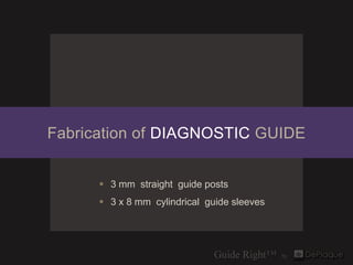 Fabrication of DIAGNOSTIC GUIDE


       3 mm straight guide posts
       3 x 8 mm cylindrical guide sleeves
 