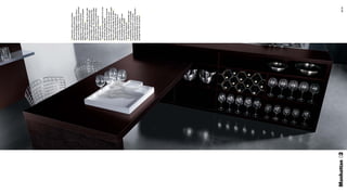 [ L’elemento a giorno accostato
               all’area di lavoro attrezzato
               con porta bottiglie in acciaio inox e
               vano porta bicchieri. Il tavolo penisola
               aggiunge un’ulteriore funzione
               trasformandola nel fulcro principale
               dell’intero ambiente ]
               [ The open element side by side with
               the workplace equipped with steel
               bottle holder and compartment for
               drinking glasses. The peninsula table
               adds a further function transforming
               itself in the main fulcrum of
               the whole room ]
               [ L’élément ouvert approché à la zone
               de travail est équipé avec
               porte bouteilles d’acier inox et porte
               verres. Le plan en épi ajoute une
               fonction ultérieure en la transformant
               dans le coeur principal de la pièce ]
               [ Dagonderdeel combineert de
               werkruimte met ﬂessenrek in
               rvs en holtes voor glazen.
               De schiereilandtafel krijgt een
               extra functie in de gehele
               ruimte als draaipunt ]
               [ El módulo abierto equipado con
               portabotellas de acero inoxidable
               y espacio portavasos. La mesa
               península añade una ulterior función
               transformándola en el fulcro
               principal de todo el entorno ]




Manhattan 02                                    40 | 41
 