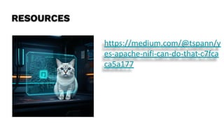 RESOURCES
https://medium.com/@tspann/y
es-apache-nifi-can-do-that-c7fca
ca5a177
 