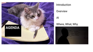 AGENDA
Introduction
Overview
AI
Where, What, Why
 