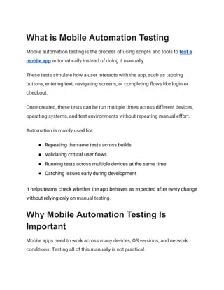 14 Mobile Automation Testing Tools and Frameworks to Know in 2026 | PDF