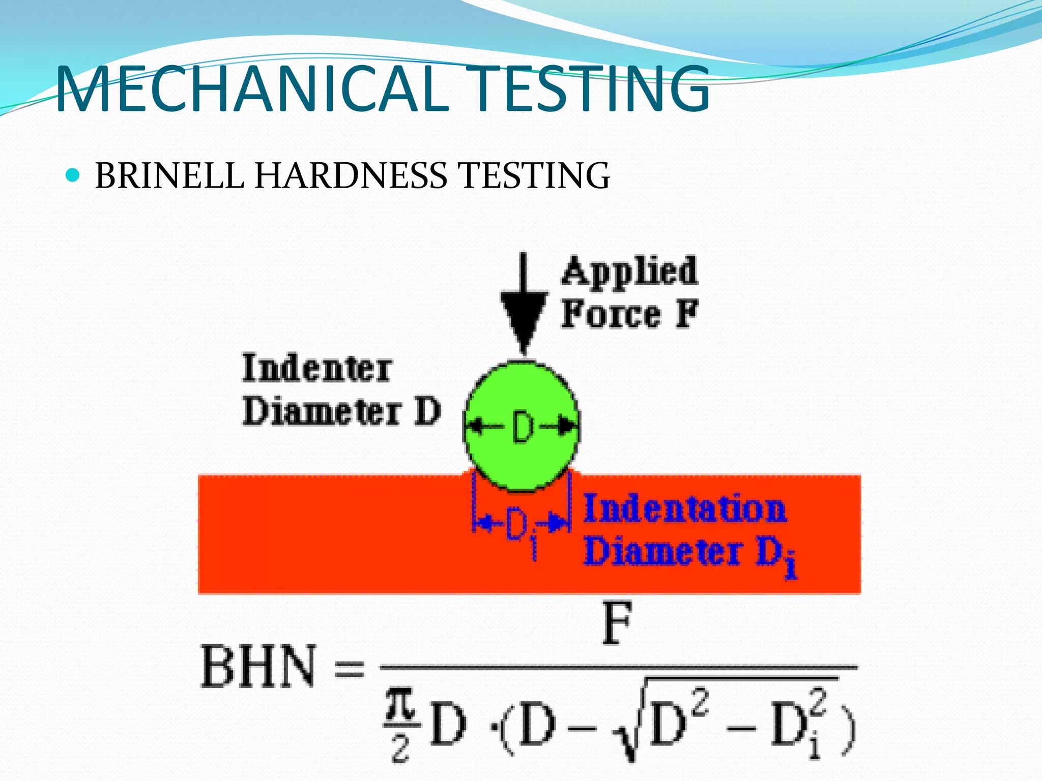 MECHANICAL TESTING
 BRINELL HARDNESS TESTING
 