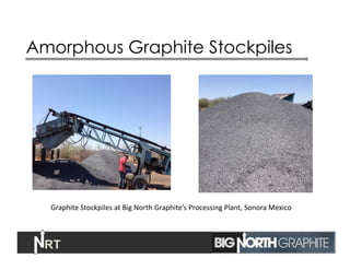 Amorphous Graphite Stockpiles
10	
  
	
  	
  	
  	
  	
  	
  	
  	
  Graphite	
  Stockpiles	
  at	
  Big	
  North	
  Graphite’s	
  Processing	
  Plant,	
  Sonora	
  Mexico	
  
 