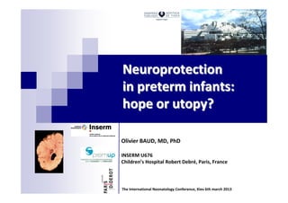 Neuroprotection
in preterm infants:
hope or utopy?

Olivier BAUD, MD, PhD

INSERM U676
Children’s Hospital Robert Debré, Paris, France



The International Neonatology Conference, Kiev 6th march 2013
 