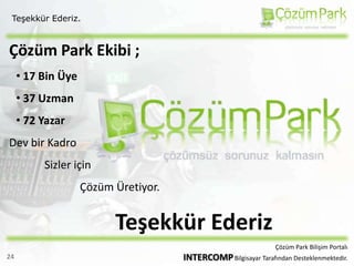Uygulamalarımızın test sürelerini düşürürÇözüm Park Bilişim PortalıINTERCOMP Bilgisayar Tarafından Desteklenmektedir.10