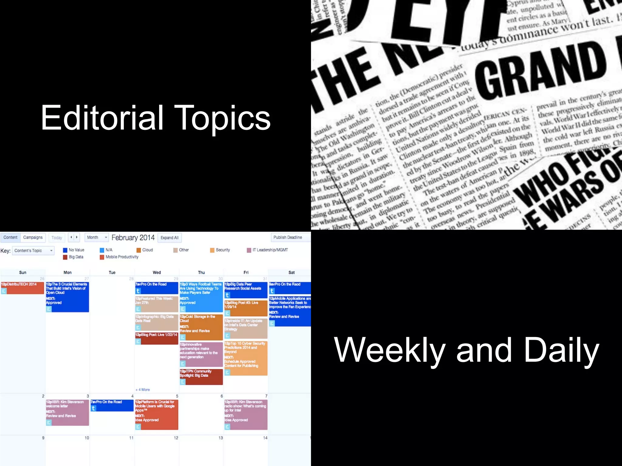 Editorial Topics
Weekly and Daily
 