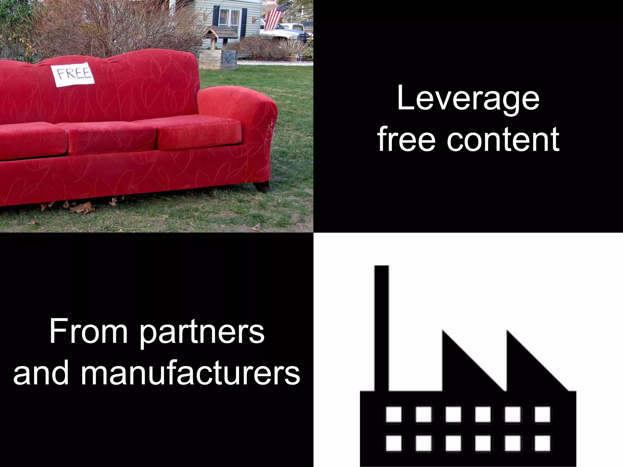 From partners
and manufacturers
Leverage
free content
 