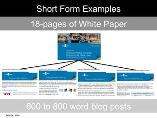 Short Form Examples
18-pages of White Paper
600 to 800 word blog posts
Source: Intel
 
